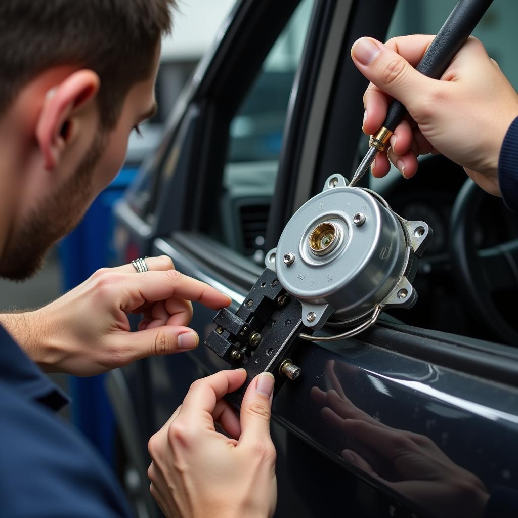 Close-up view of a car window motor being repaired in Los Angeles