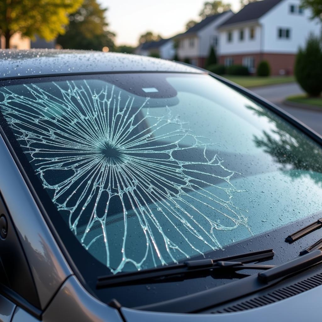 Damaged windshield in Plymouth requiring repair