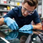 Car Window Repair Technician Working on a Windshield