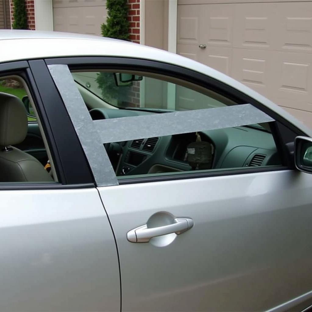 Car Window Secured with Duct Tape as Temporary Fix