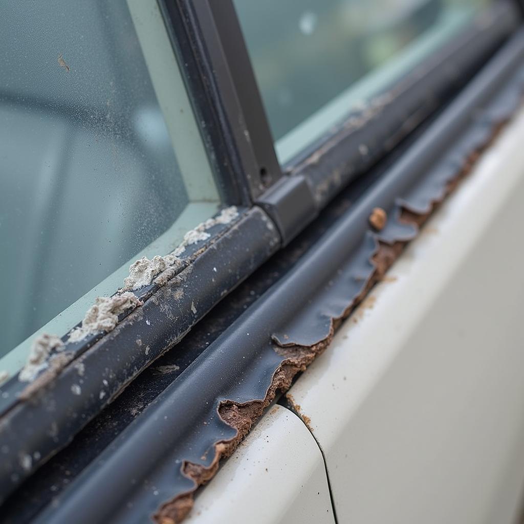 Damaged Car Window Trim Rubber Seal Showing Signs of Wear and Tear