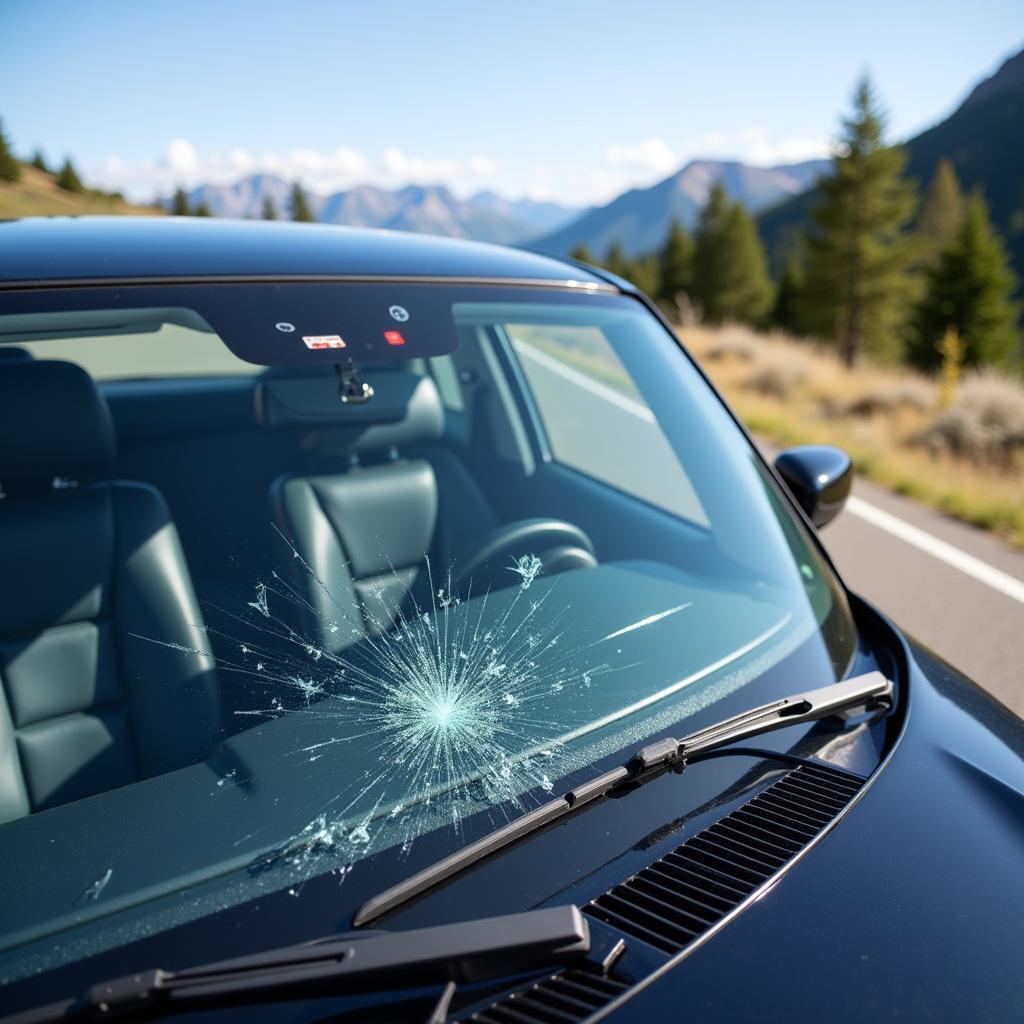 Car with Repaired Windshield on the Road