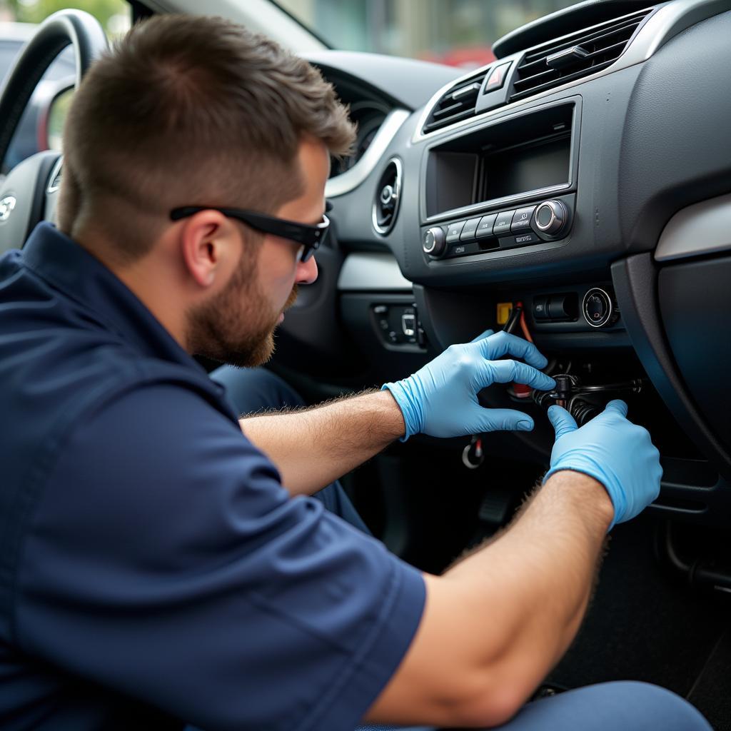 Certified Car AC Technician Working