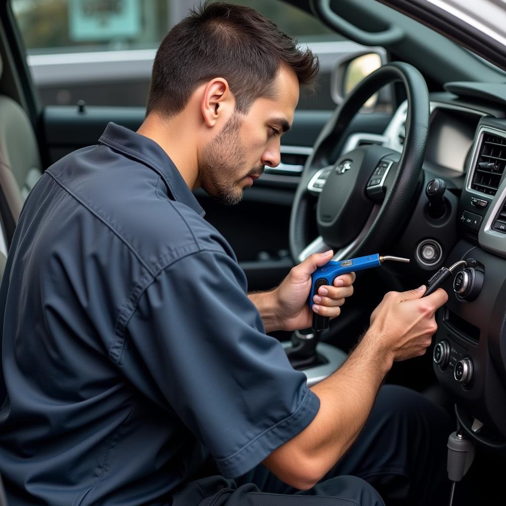 Certified Car AC Technician Performing Repairs