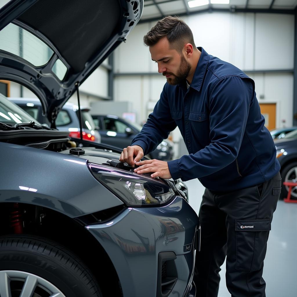 Certified car body repair technician working in Braintree