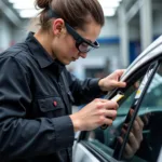 Certified Car Window Repair Technician Working on a Vehicle