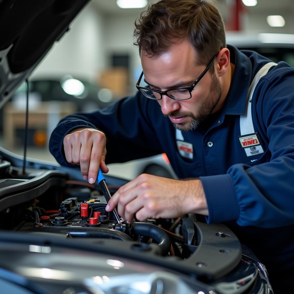 Certified EV Technician Working