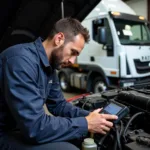 Certified Mechanic Working on a Truck