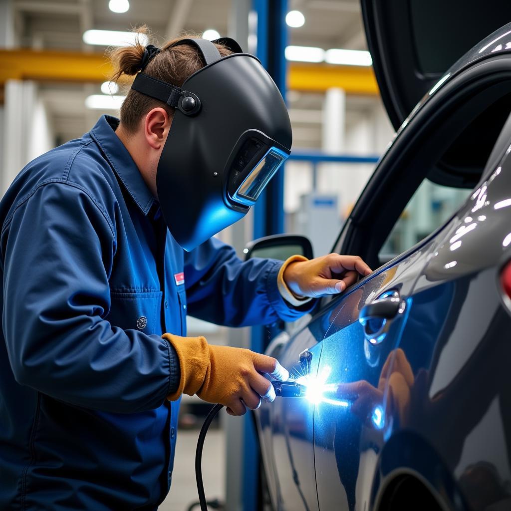 Certified Welder Performing Car Body Welding