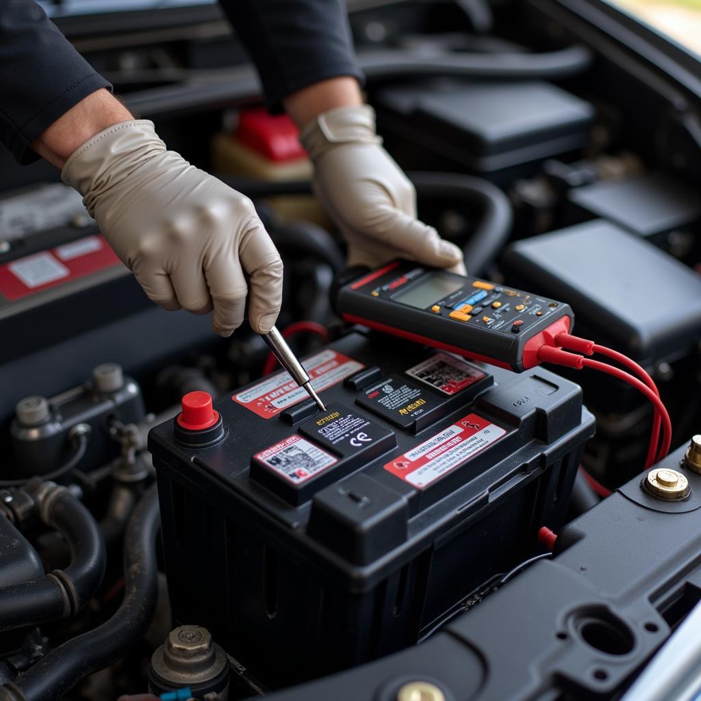 Mechanic Checking a Car Battery in BH16 6HB