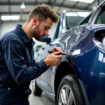 Technician Inspecting Car Damage in Norfolk