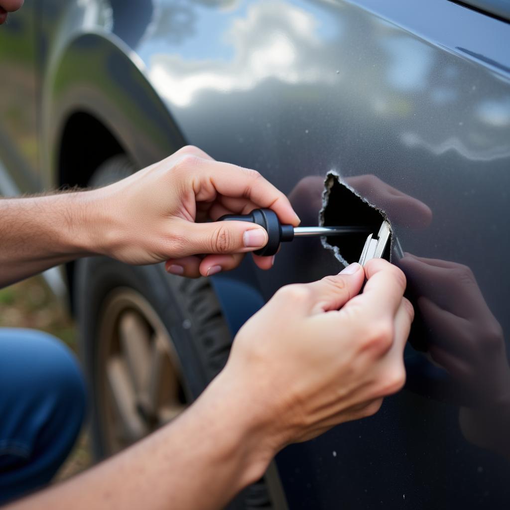 Checking Car Damage in Walnut Creek