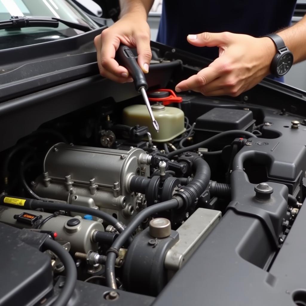 Mechanic Checking Car AC Compressor Clutch Engagement