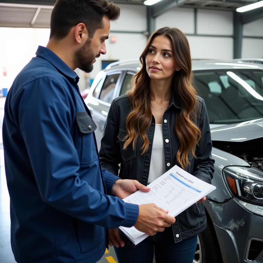 Customer Reviewing Repair Estimate with Technician