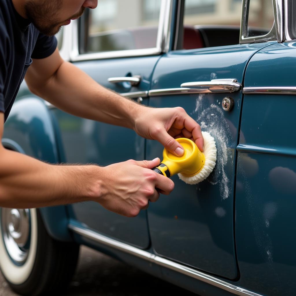 Waxing a classic car for paint protection