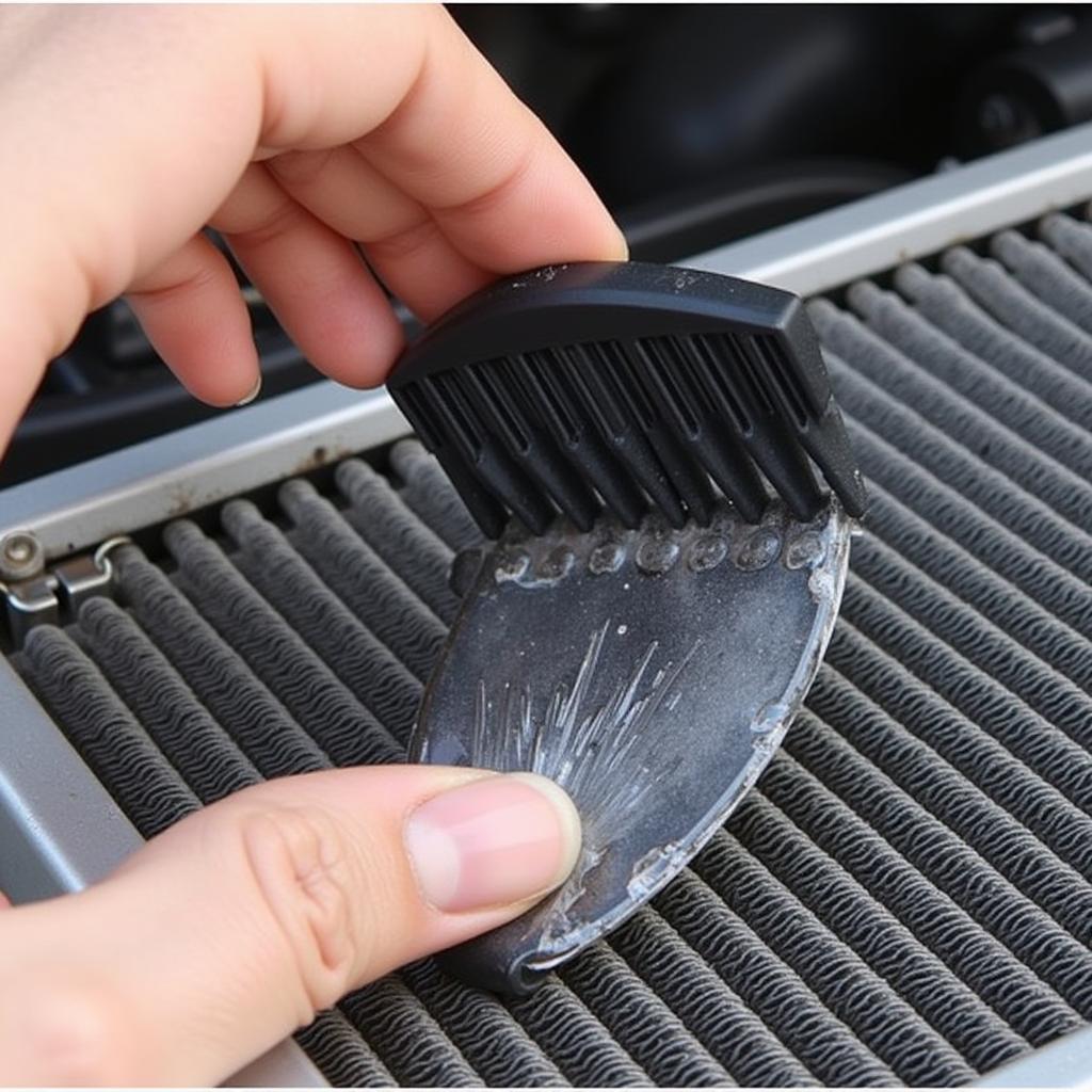 Cleaning a Car's AC Condenser with Fin Comb