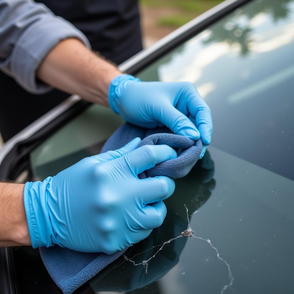 Preparing the Car Window Crack for Repair