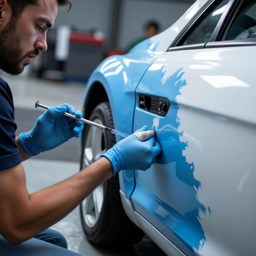 Close-Up of Car Paint Repair Process in Coventry