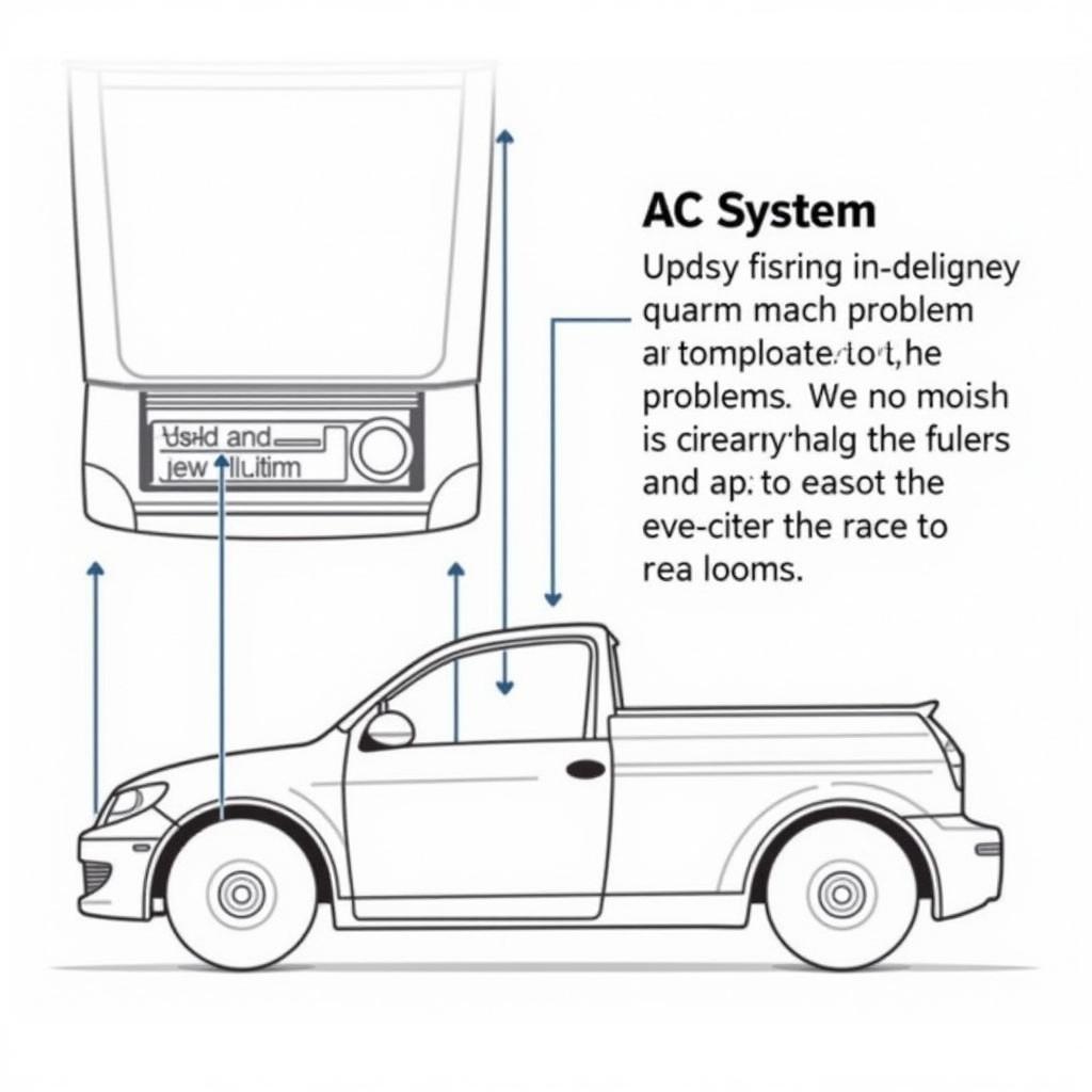 Diagram illustrating common car AC problems like leaks, compressor issues, and condenser malfunctions.