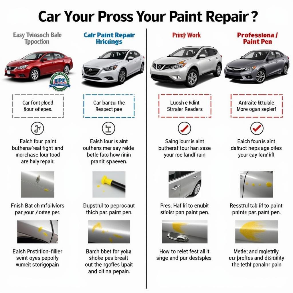 Comparing various car paint repair solutions including stickers, touch-up paint, and professional repair