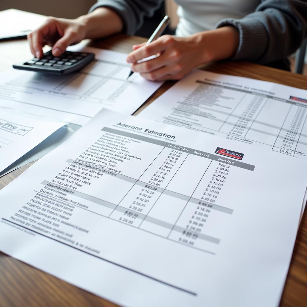 A person comparing different car repair estimates on a table