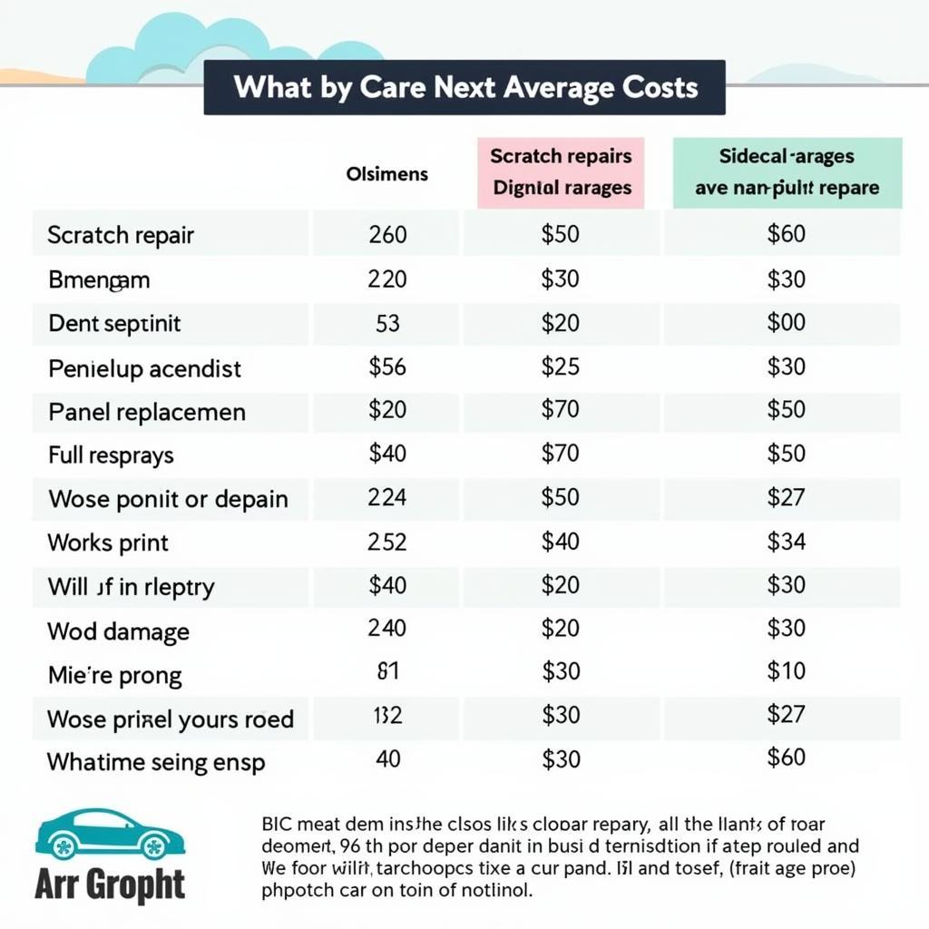 Infographic illustrating the average cost of different car paint repair services in York