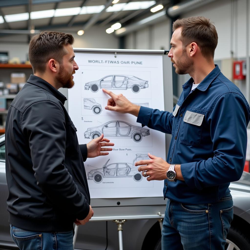 Customer Consulting with Car Body Repair Technician