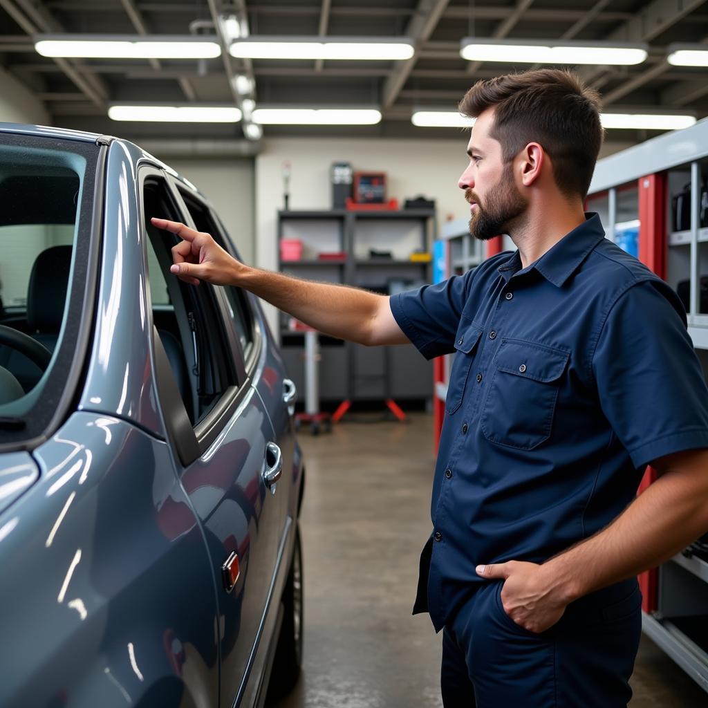 Customer Discussing Car Body Repair Options with a Technician in Witton