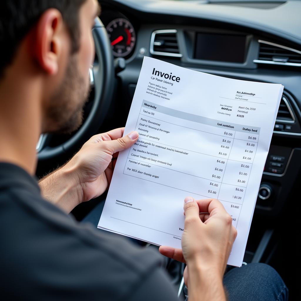 Customer Reviewing Car Key Repair Invoice