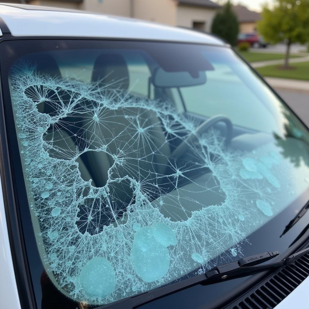 Damaged Car Windshield Requiring Repair