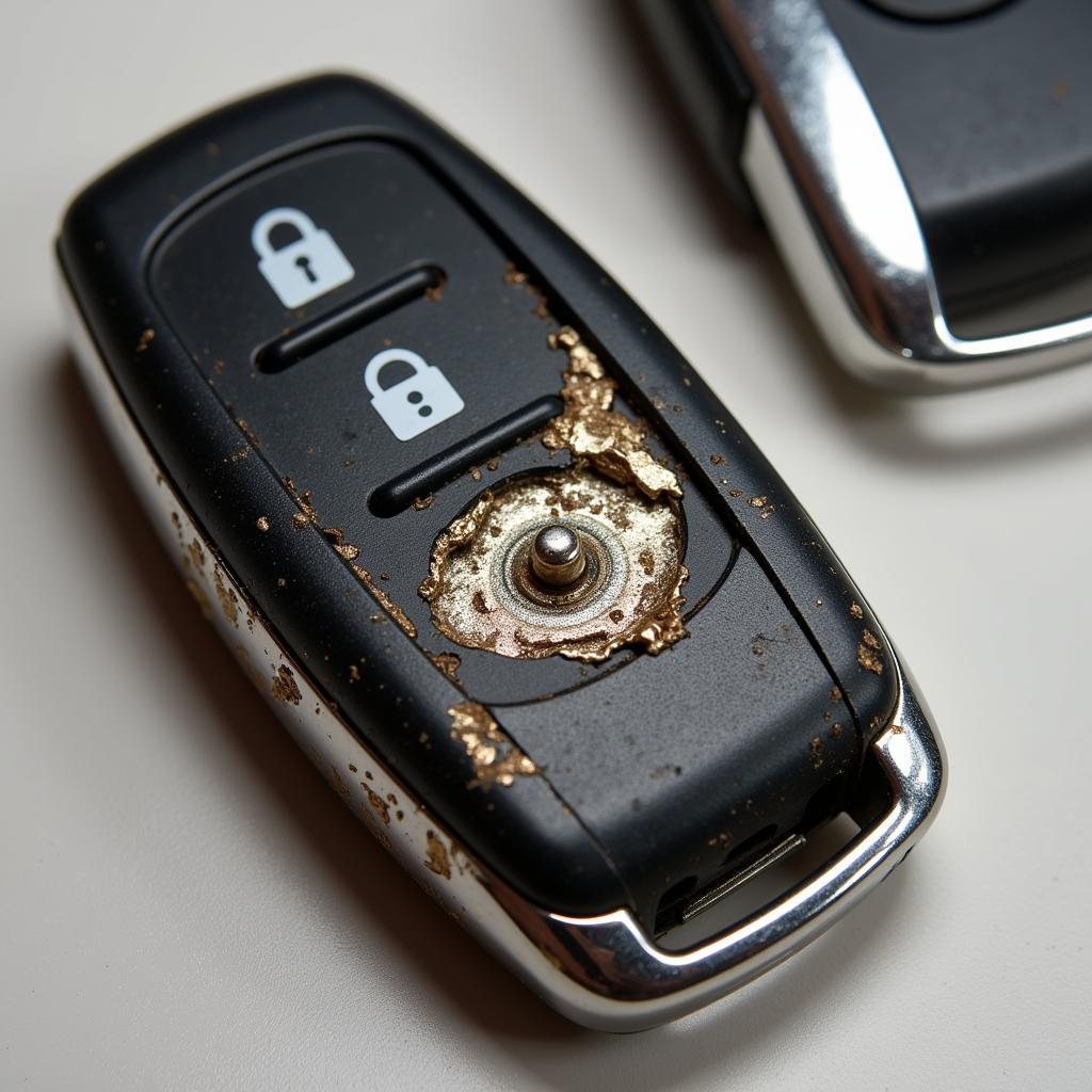 Dead Car Key Remote Battery Showing Corrosion