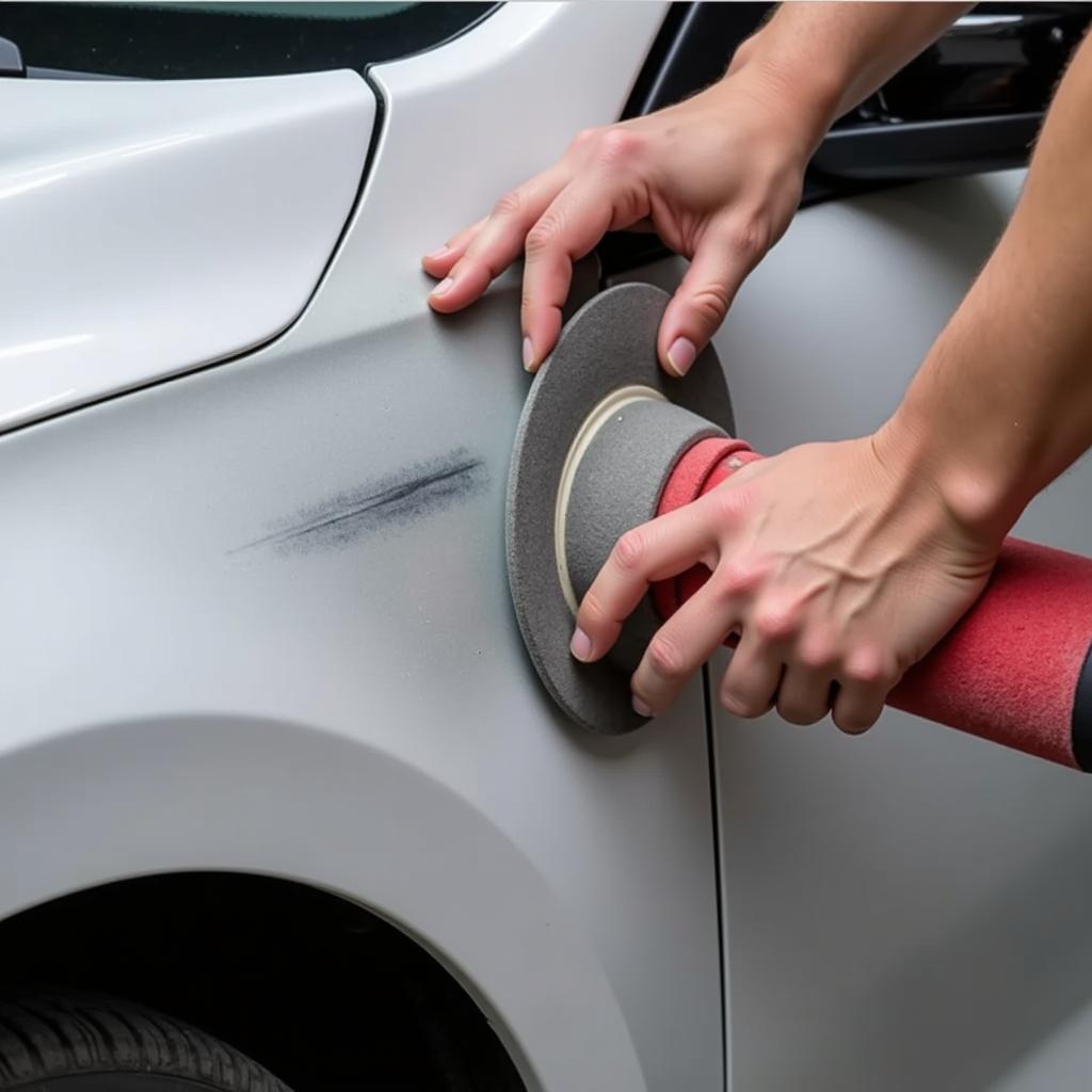 Sanding a deep car scratch