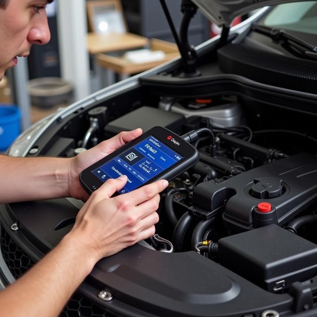 Delphi DS150E Diagnostic Tool in Use