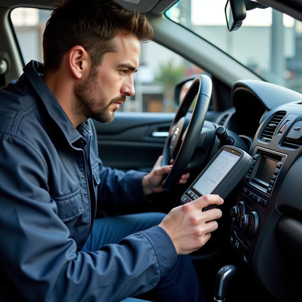 Technician Diagnosing Car AC Issues