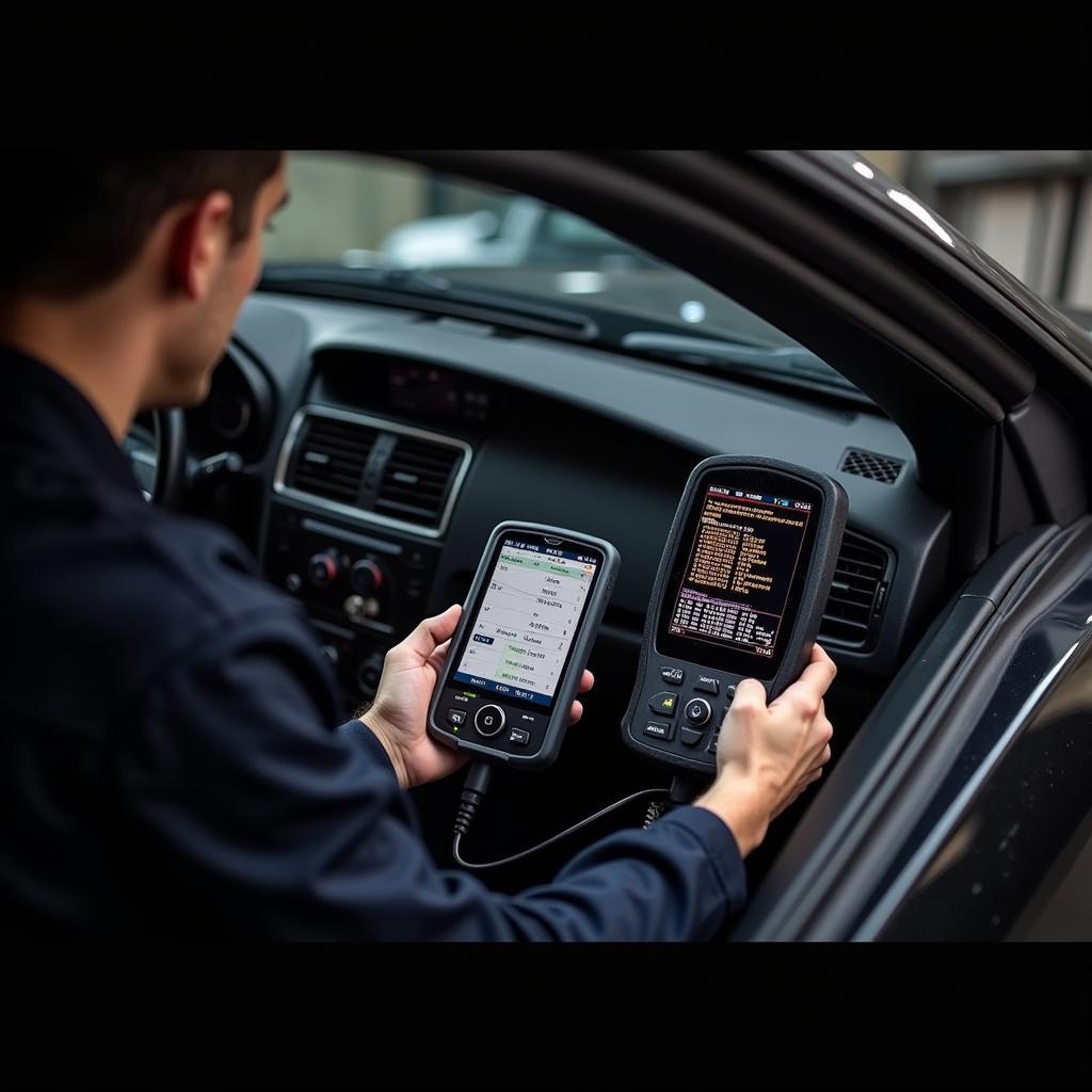 Mechanic Connecting Diagnostic Scan Tool to an Australian Car