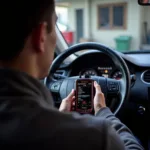 A car owner using the hardbleu car diagnostic tool to check their car's engine