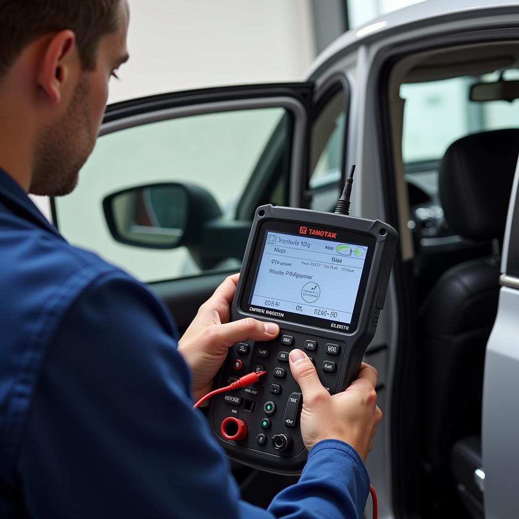 Technician Diagnosing an Electric Car Window Issue