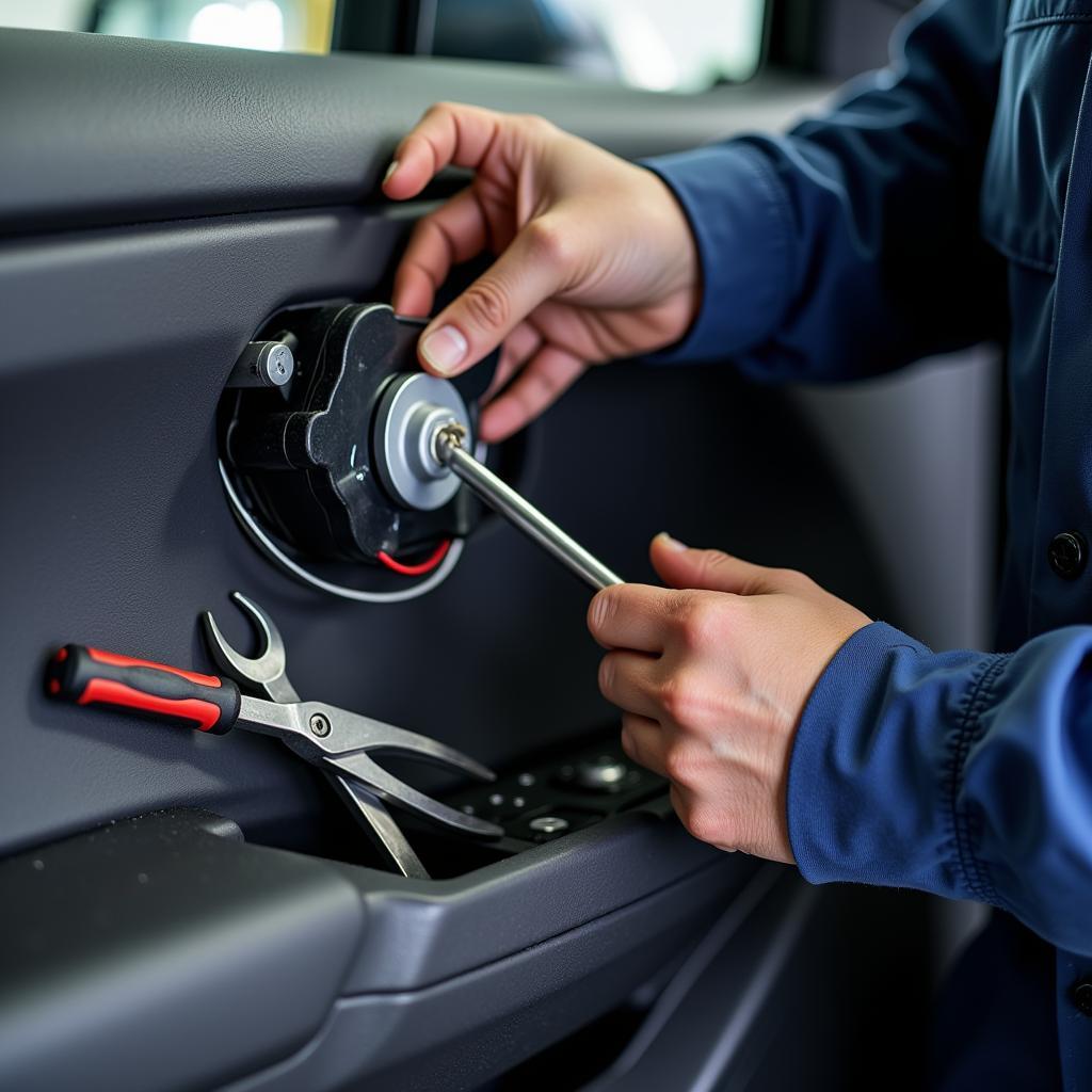 Electric car window repair process in a Dublin garage