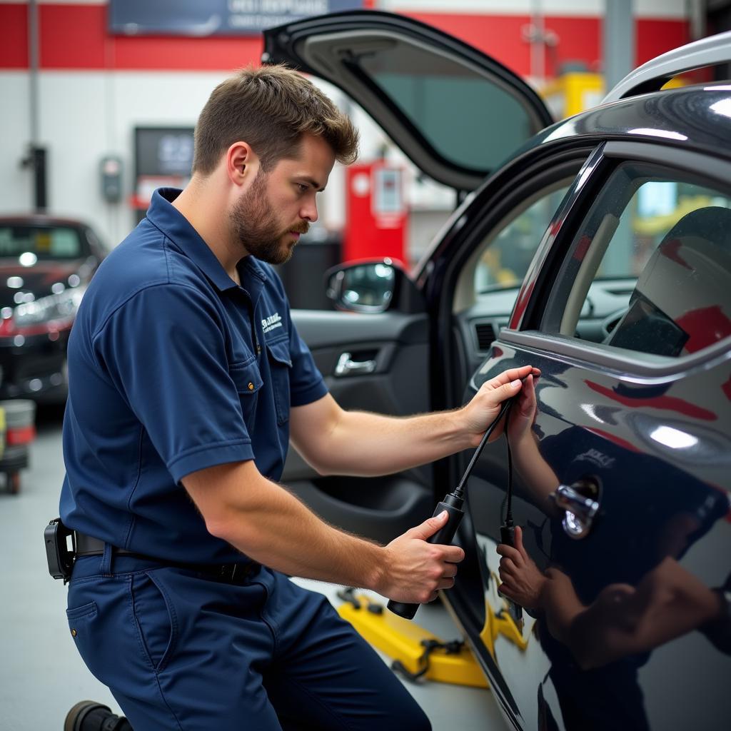 Experienced technician replacing a car window in Indianapolis