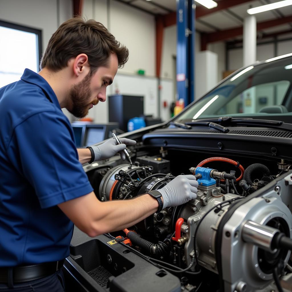 EV Certified Technician Repairing Electric Motor