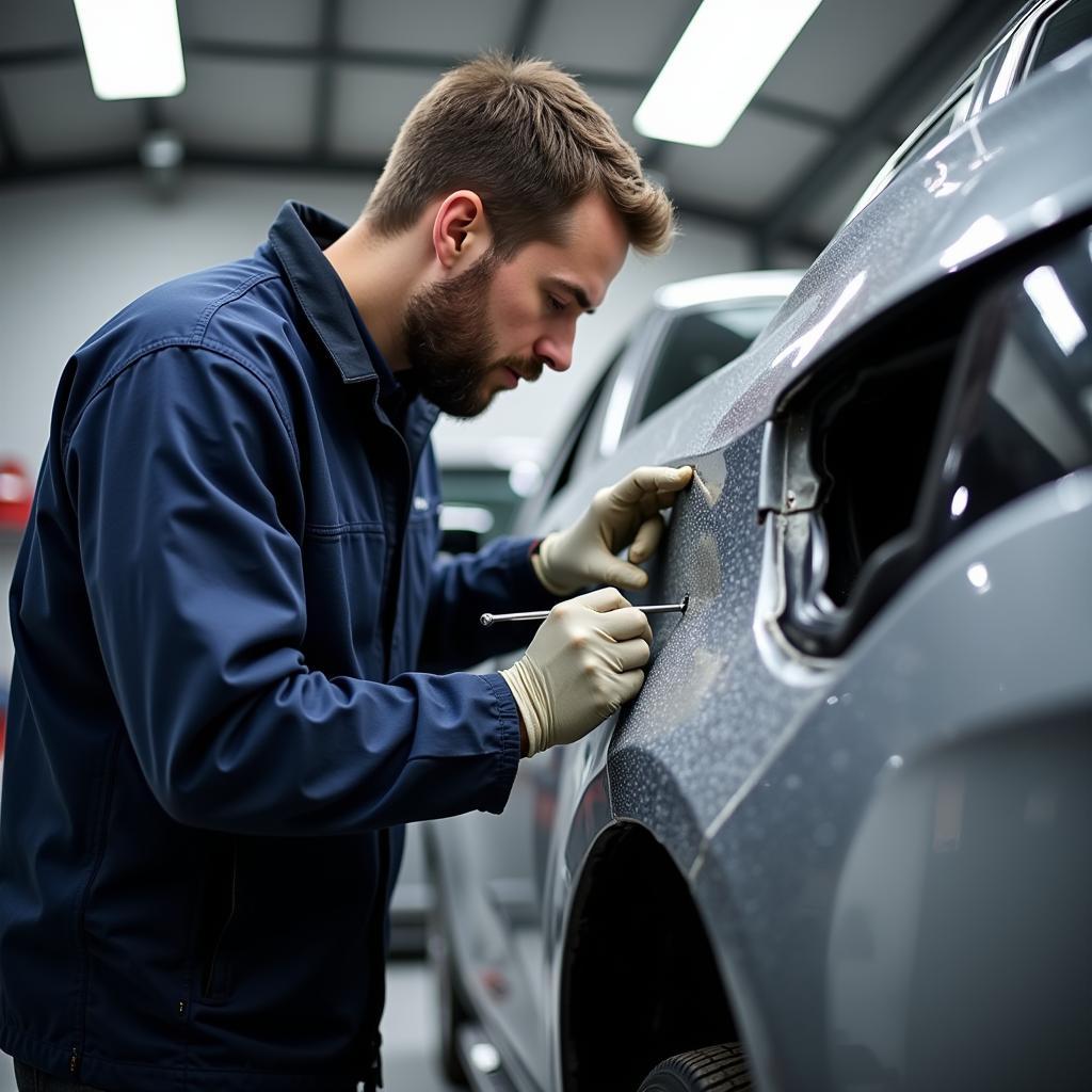 Evesham car body repair technician at work