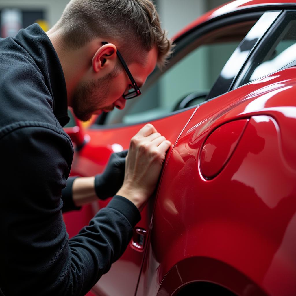 Ferrari Technician Performing Paint Matching in the Midlands