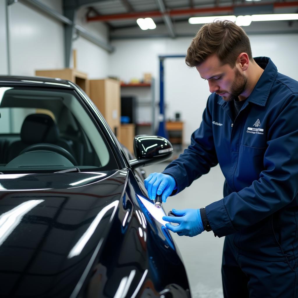 Final inspection of a car body repair in Folkestone