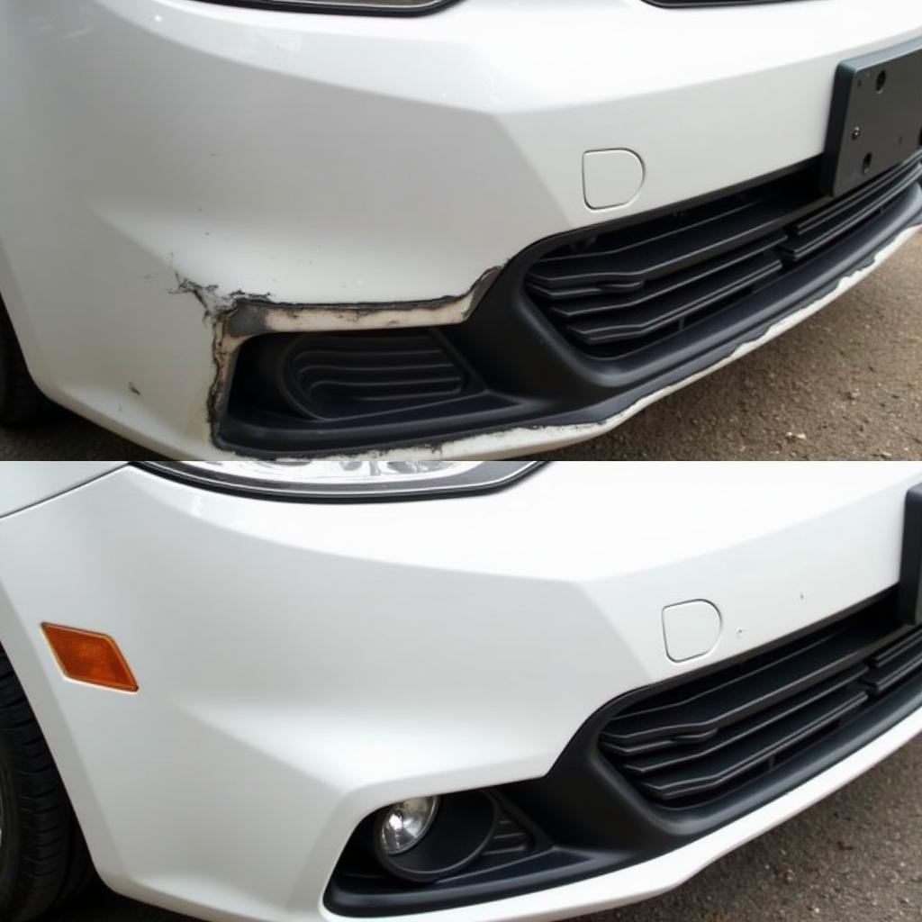 Finished Car Bumper Repair After Applying Filler, Sanding and Painting