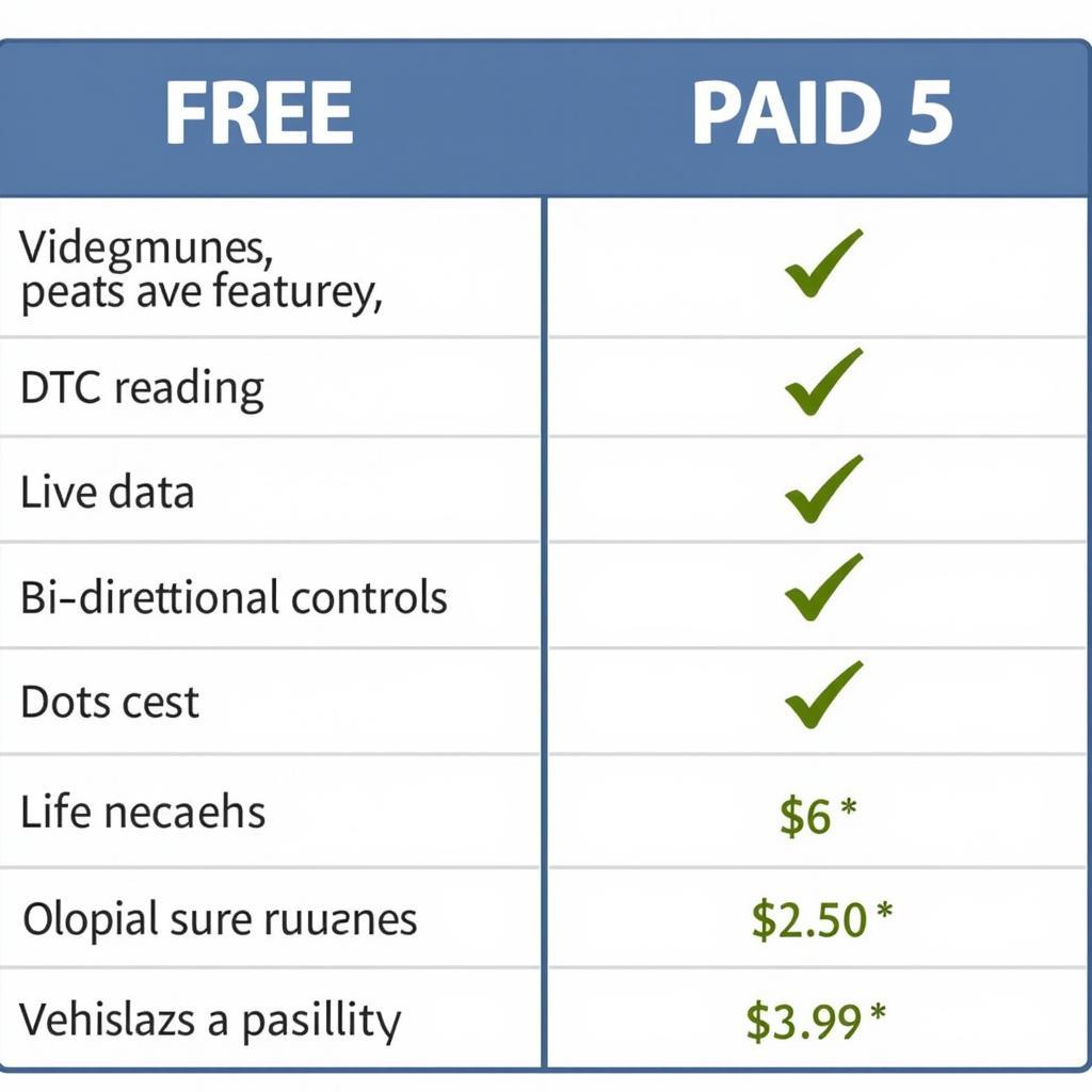 Free vs Paid Car Diagnostic Software Comparison Chart