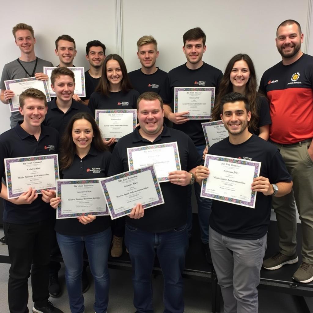 Graduated car body repair students celebrating their achievements in Belfast