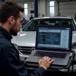 Mechanic Using the Honda HDS Diagnostic System