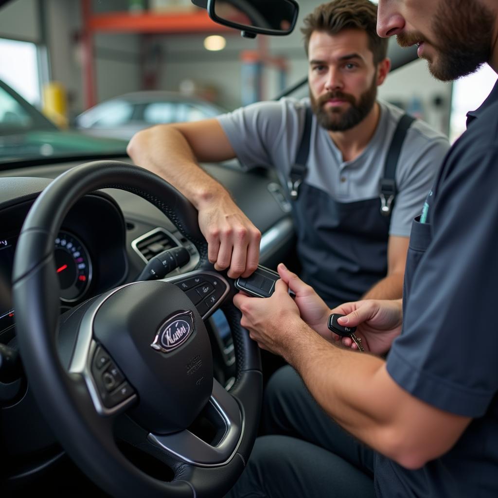 Technician Repairing Car Key Remote in a Repair Shop