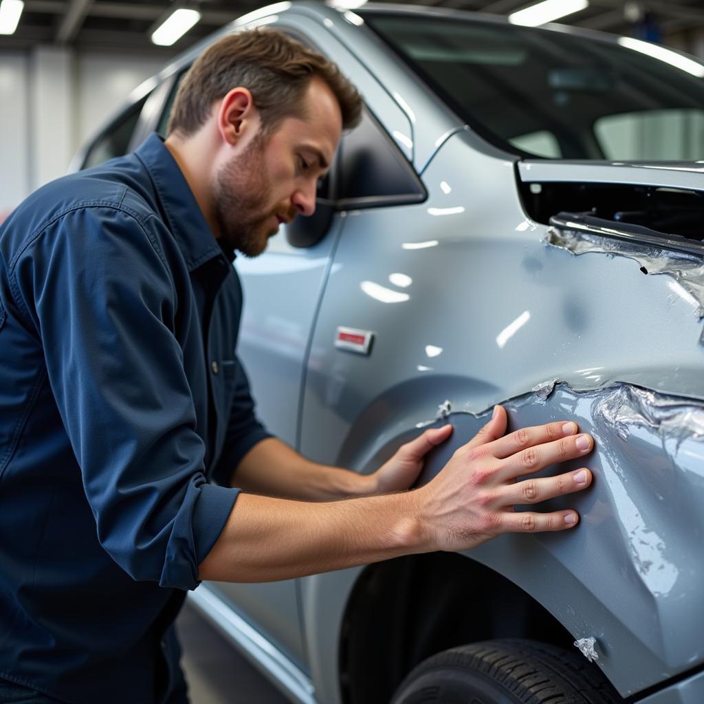 Inspecting Car Bodywork Repair in Hillington