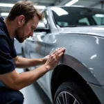 Customer inspecting a freshly repaired car in Immingham